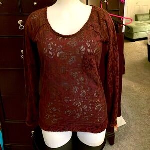 Medium lace long sleeve top. Maroon with black under layer.